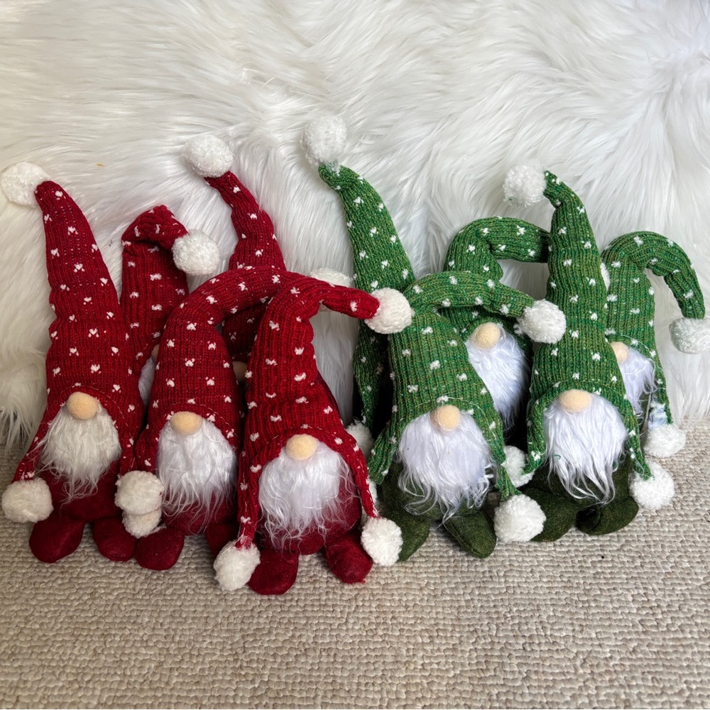Festive Red and Green Gnome Decor Set